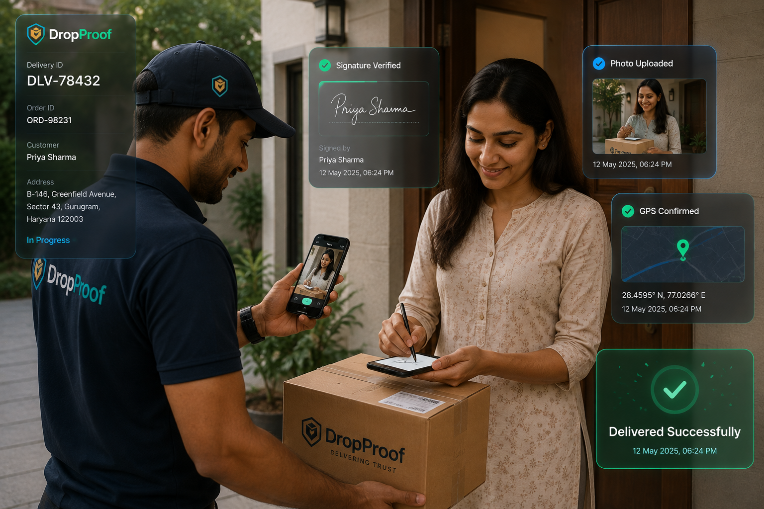 DropProof digital proof of delivery record connected to an order